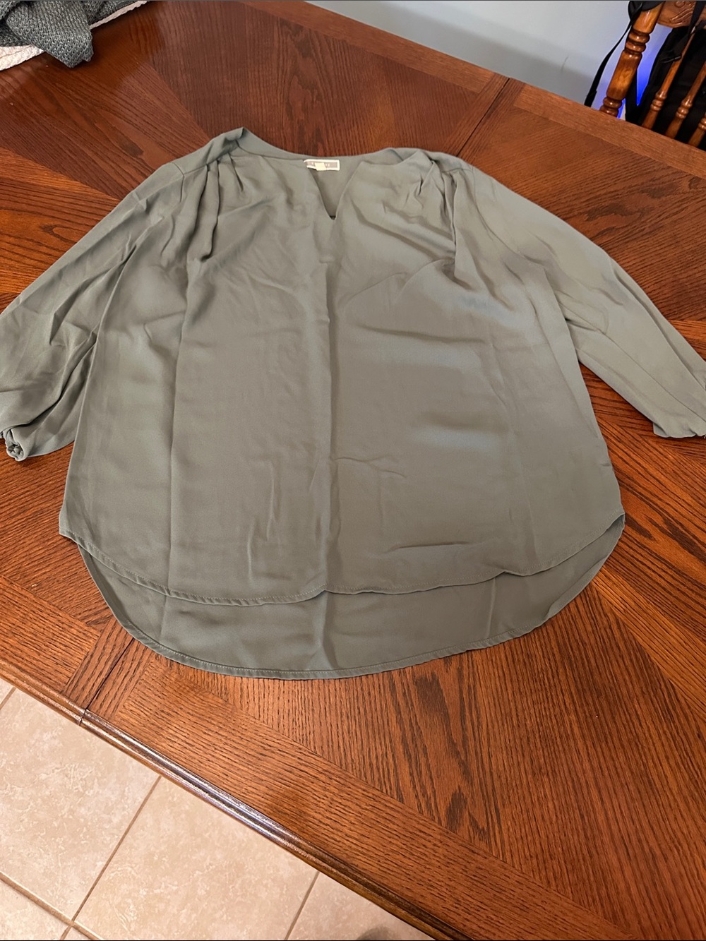Pleione Olive Green V-Neck Blouse